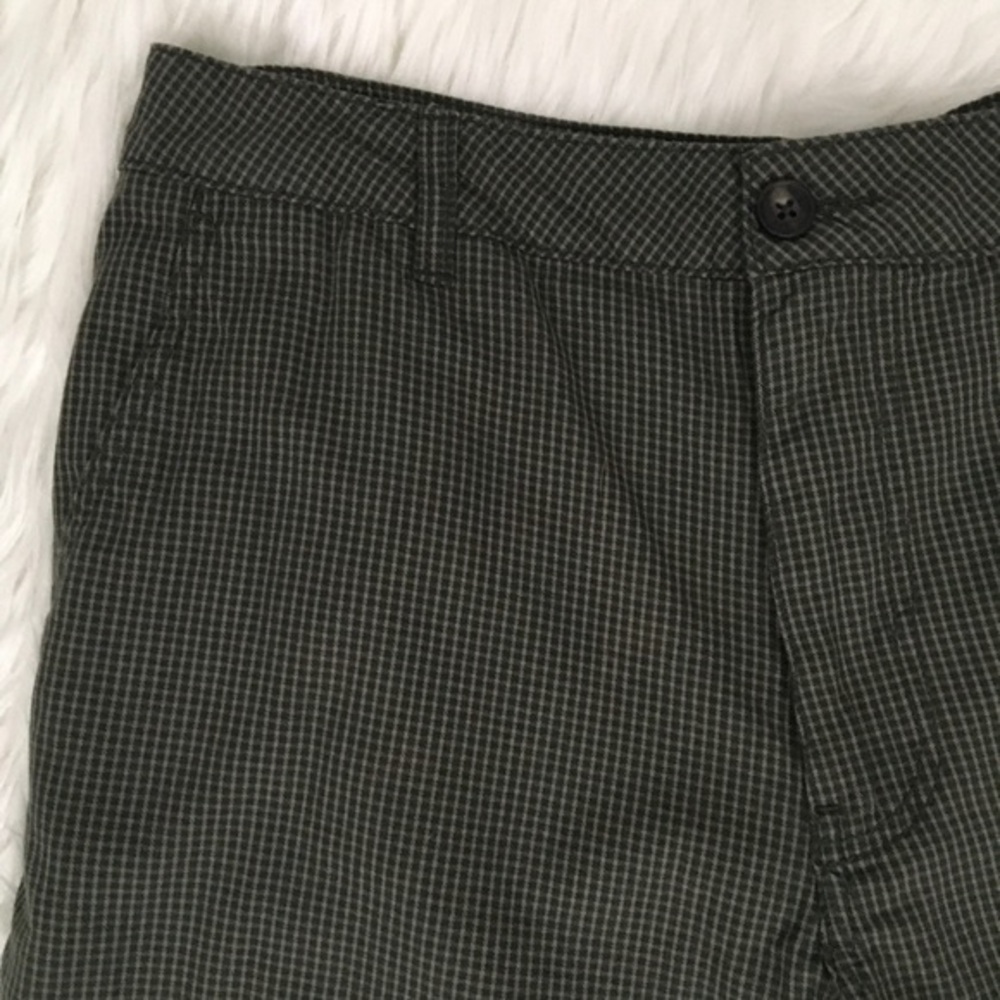 Adam Levine Mens Shorts Tiny Plaid Green Flat Front 34 Bermuda Welt Back Pockets - Picture 5 of 14